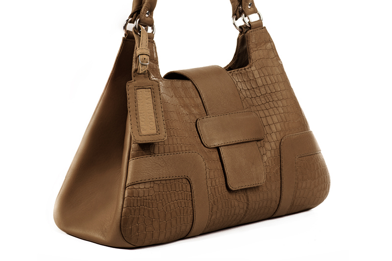 Dress large handbag in caramel brown leather - Front view